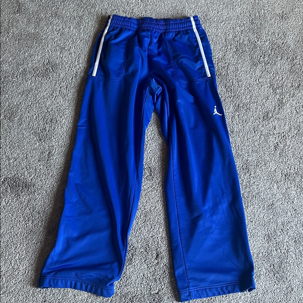Jordan Royal Blue Track Pants M Jumpman Logo Wide Leg Zipper Accent
